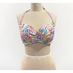 Victoria Secret Sz 36DD Bikini Halter Top Colorful Floral Gold Accent Padded
